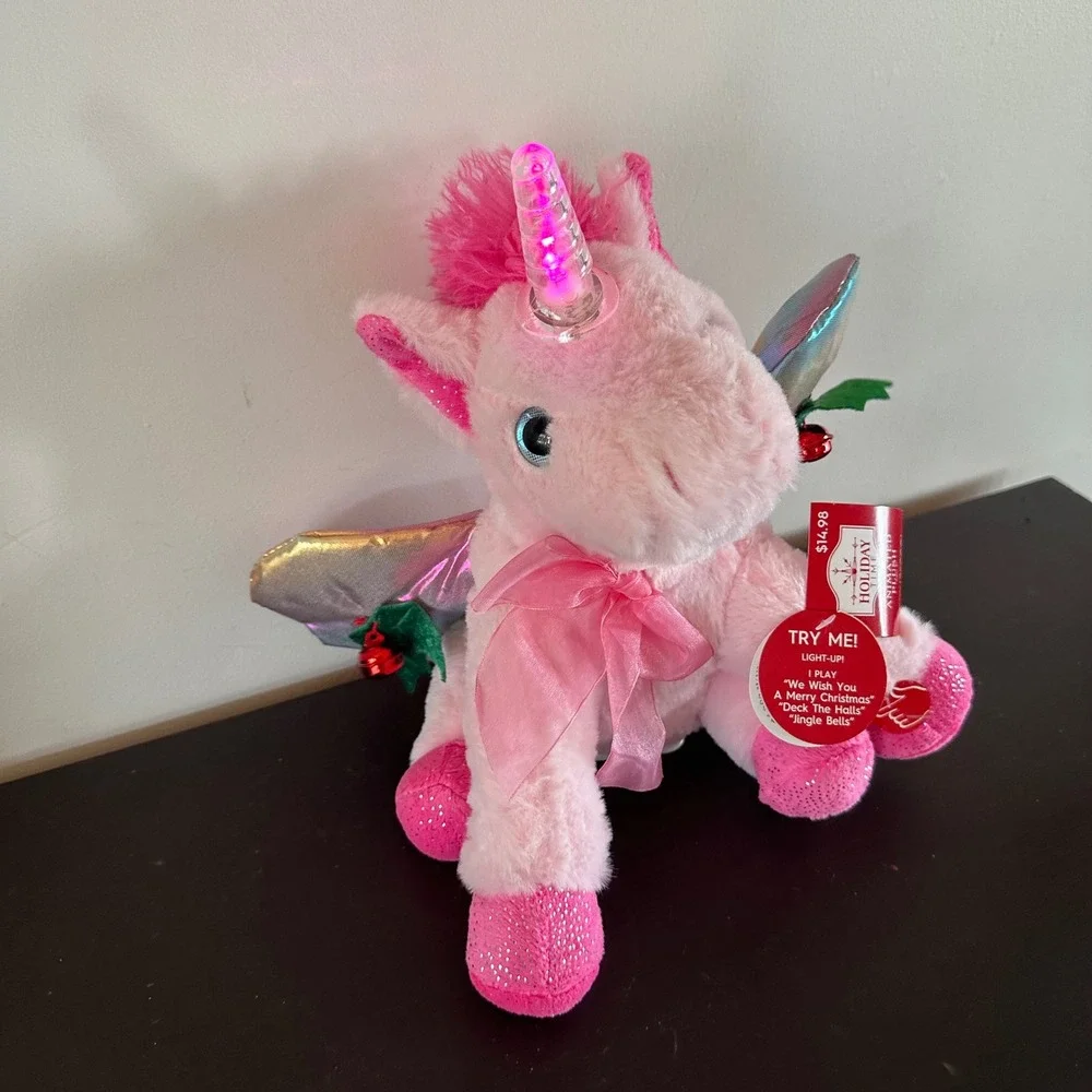 Holiday Time Animated Plush Pink Unicorn Light Up Musical Christmas Toy 11